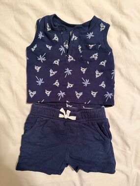Janie and Jack Navy Blue Floral Palm Tank and Shorts Set